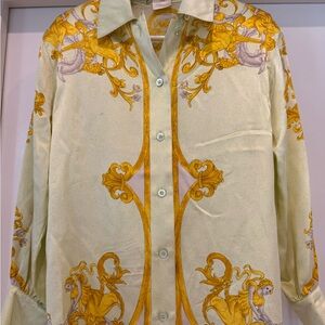 Escada Yellow and Cream Silk Blouse